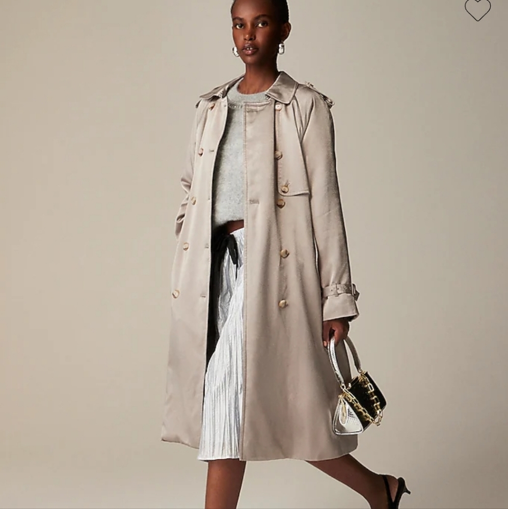 J Crew Relaxed trench coat in satin crepe CC961 SZ 2 NWT Silver Gray